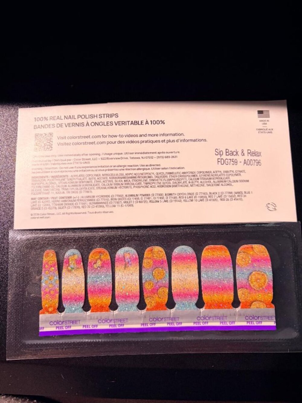 Color Street Peel Off Nail Strips - Pink, Purple & Multicolor Glitter Set